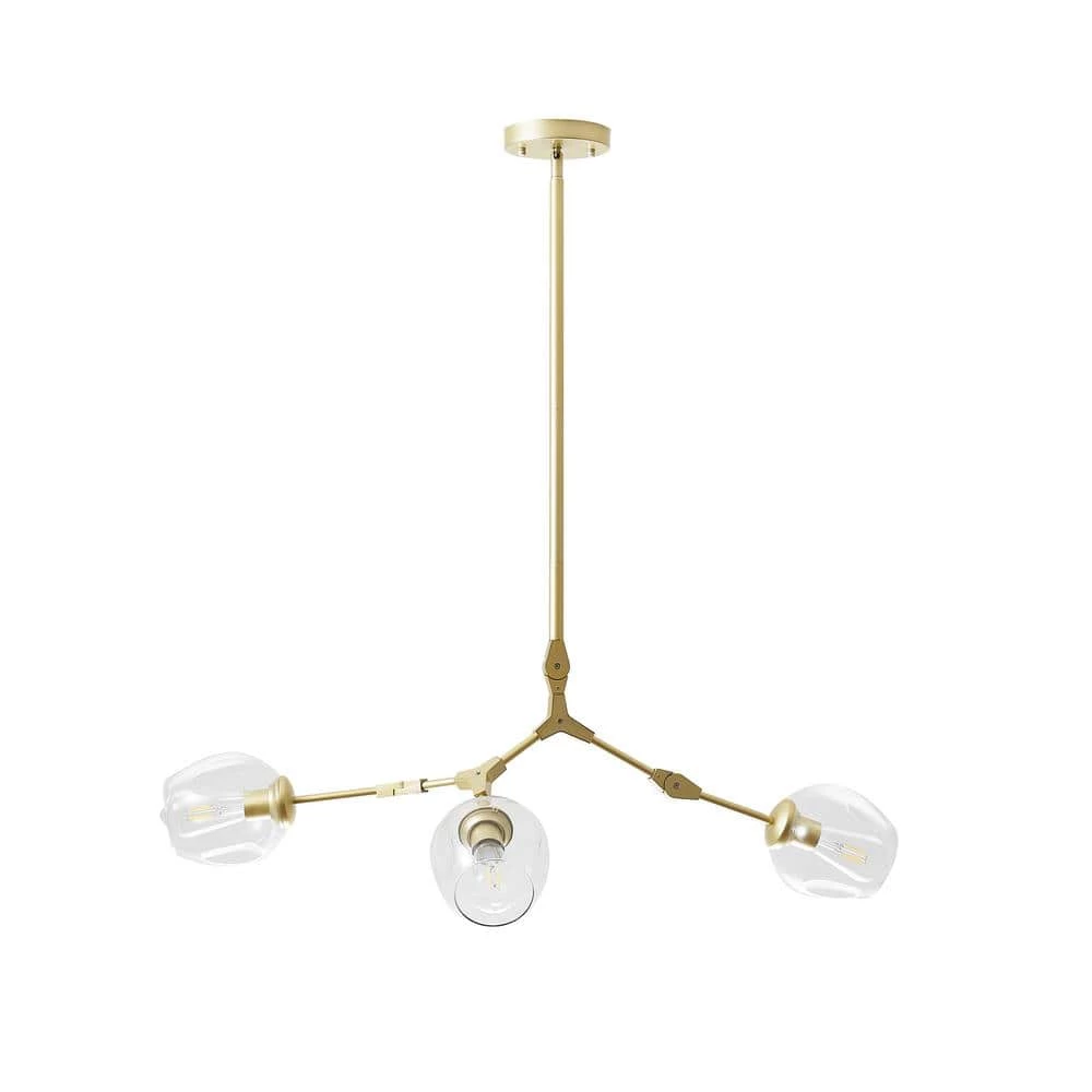 3-Light Clear Modern Linear Chandelier with Gold Adjustable Arms and Glass Shades by Bella Depot 3 3-Light Clear Modern Linear Chandelier with Gold Adjustable Arms and Glass Shades by Bella Depot