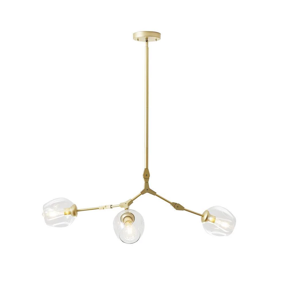 3-Light Clear Modern Linear Chandelier with Gold Adjustable Arms and Glass Shades by Bella Depot 4 3-Light Clear Modern Linear Chandelier with Gold Adjustable Arms and Glass Shades by Bella Depot - Image 2