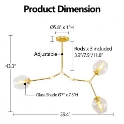 3-Light Clear Modern Linear Chandelier with Gold Adjustable Arms and Glass Shades by Bella Depot 14 3-Light Clear Modern Linear Chandelier with Gold Adjustable Arms and Glass Shades by Bella Depot -Bella Depot || ULTRALAST GREEN Sales clear bella depot chandeliers bd1031 3 tm fa 1000