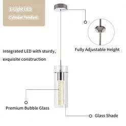 1-Light Glass LED Clear Cylinder Pendant by Cedar Hill -Bella Depot || ULTRALAST GREEN Sales clear cedar hill pendant lights 412005 1f 1000