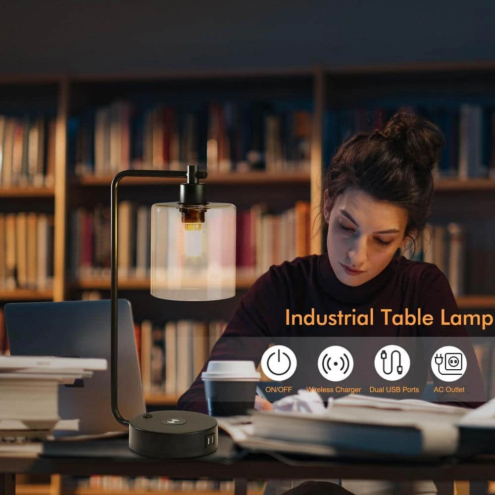 19 in. Clear Table Lamp with Wireless Charger and Glass Shade by Cedar Hill 6 19 in. Clear Table Lamp with Wireless Charger and Glass Shade by Cedar Hill - Image 4