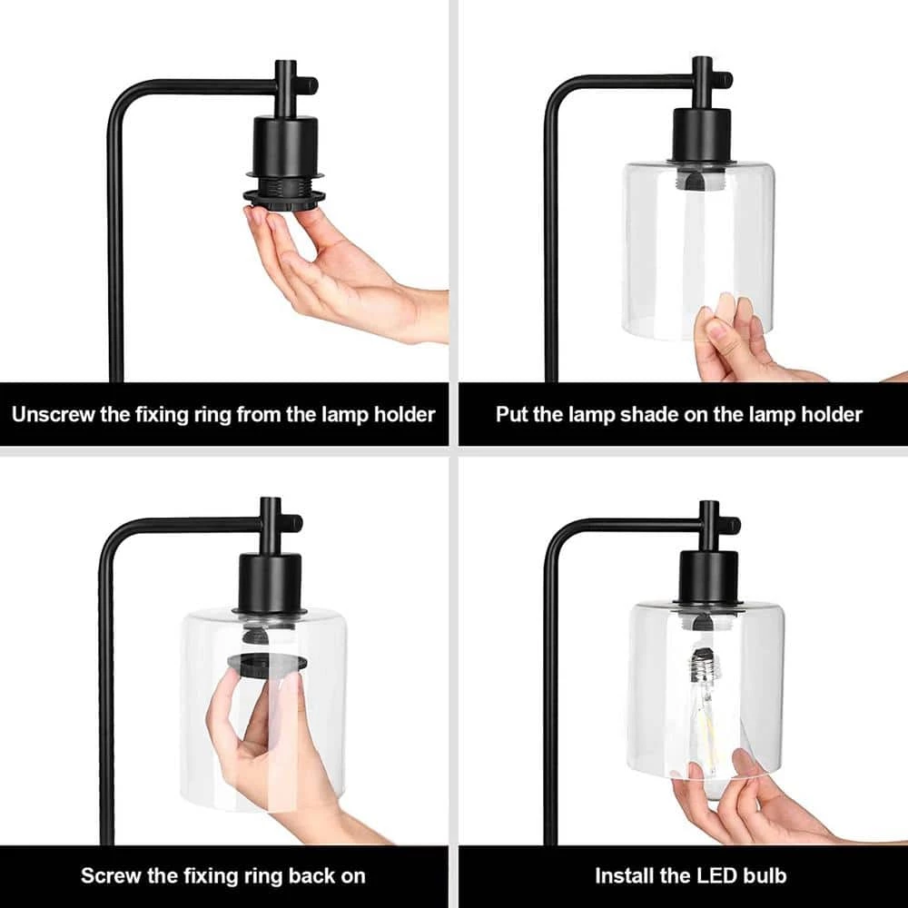 19 in. Clear Table Lamp with Wireless Charger and Glass Shade by Cedar Hill 5 19 in. Clear Table Lamp with Wireless Charger and Glass Shade by Cedar Hill - Image 3