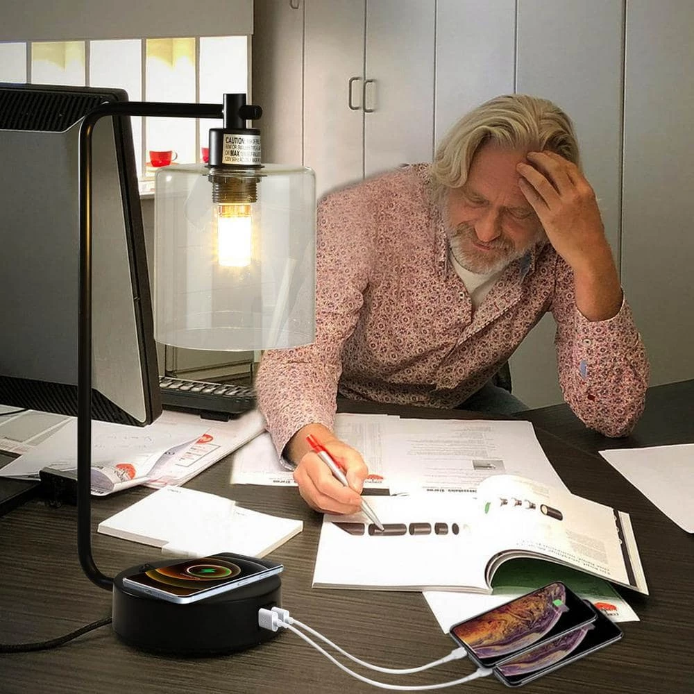 19 in. Clear Table Lamp with Wireless Charger and Glass Shade by Cedar Hill 8 19 in. Clear Table Lamp with Wireless Charger and Glass Shade by Cedar Hill - Image 6