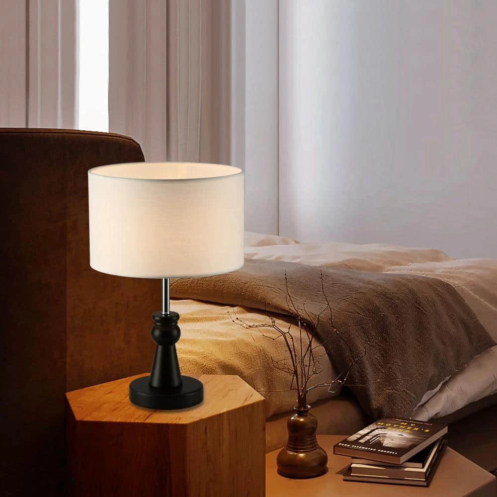15 in. Dark Bronze Table Lamp with Wood Base by Cedar Hill 4 15 in. Dark Bronze Table Lamp with Wood Base by Cedar Hill - Image 2