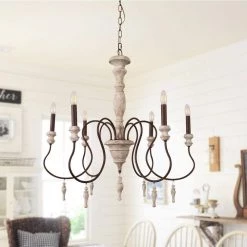 Farmhouse 6-Light Distressed White Candle Chandelier Cottage Drops Pendant Light by Bella Depot -Bella Depot || ULTRALAST GREEN Sales distressed white bella depot chandeliers fc4005 1f 1000