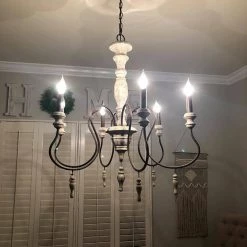 Farmhouse 6-Light Distressed White Candle Chandelier Cottage Drops Pendant Light by Bella Depot -Bella Depot || ULTRALAST GREEN Sales distressed white bella depot chandeliers fc4005 44 1000