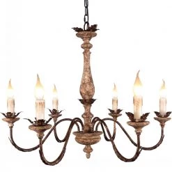 6-Light Distressed White Traditional Bronze Chandelier with Adjustable Chain by Bella Depot