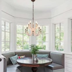 French Country 10-Light Vintage Distressed White Wood Farmhouse Candlestick Chandelier Adjustable Pendant Light by Bella Depot -Bella Depot || ULTRALAST GREEN Sales distressed white bella depot chandeliers fc4038 10w 31 1000