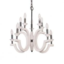 French Country 10-Light Vintage Distressed White Wood Farmhouse Candlestick Chandelier Adjustable Pendant Light by Bella Depot -Bella Depot || ULTRALAST GREEN Sales distressed white bella depot chandeliers fc4038 10w 4f 1000