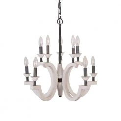 French Country 10-Light Vintage Distressed White Wood Farmhouse Candlestick Chandelier Adjustable Pendant Light by Bella Depot -Bella Depot || ULTRALAST GREEN Sales distressed white bella depot chandeliers fc4038 10w c3 1000