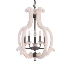 5-Light Distressed White Cottage Chic Chandelier Candle Style Pendant with Adjustable Chain by Bella Depot -Bella Depot || ULTRALAST GREEN Sales distressed white bella depot chandeliers fc4041 5w 1f 1000