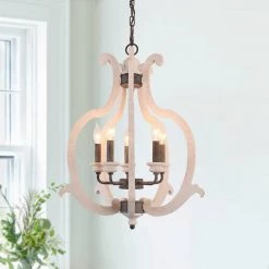 5-Light Distressed White Cottage Chic Chandelier Candle Style Pendant with Adjustable Chain by Bella Depot -Bella Depot || ULTRALAST GREEN Sales distressed white bella depot chandeliers fc4041 5w 44 1000