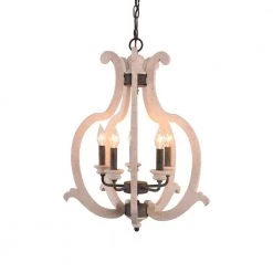 5-Light Distressed White Cottage Chic Chandelier Candle Style Pendant with Adjustable Chain by Bella Depot -Bella Depot || ULTRALAST GREEN Sales distressed white bella depot chandeliers fc4041 5w 4f 1000