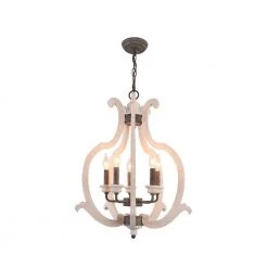 5-Light Distressed White Cottage Chic Chandelier Candle Style Pendant with Adjustable Chain by Bella Depot