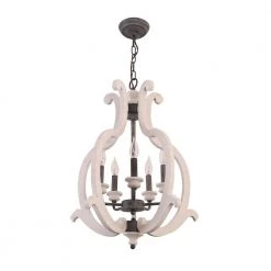 5-Light Distressed White Cottage Chic Chandelier Candle Style Pendant with Adjustable Chain by Bella Depot -Bella Depot || ULTRALAST GREEN Sales distressed white bella depot chandeliers fc4041 5w c3 1000