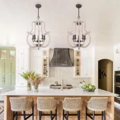 5-Light White Modern Farmhouse Distressed Adjustable Chandelier Candle Style Pendant by Bella Depot -Bella Depot || ULTRALAST GREEN Sales distressed white bella depot chandeliers fc4043 5w 31 1000