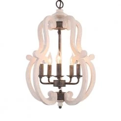 5-Light White Modern Farmhouse Distressed Adjustable Chandelier Candle Style Pendant by Bella Depot -Bella Depot || ULTRALAST GREEN Sales distressed white bella depot chandeliers fc4043 5w 4f 1000