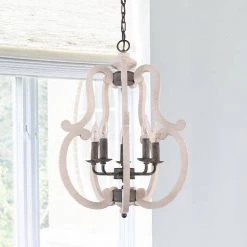 5-Light White Modern Farmhouse Distressed Adjustable Chandelier Candle Style Pendant by Bella Depot -Bella Depot || ULTRALAST GREEN Sales distressed white bella depot chandeliers fc4043 5w fa 1000