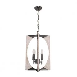 4-Light Distressed White Modern Farmhouse Rectangular Wood Chandelier with Adjustable Hanging Chain by Bella Depot