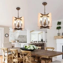 Modern Farmhouse 4-Light Distressed White Rectangular Frame Candlestick Wood Chandelier with Adjustable Hanging Chain by Bella Depot -Bella Depot || ULTRALAST GREEN Sales distressed white bella depot chandeliers fc4046 4w 31 1000