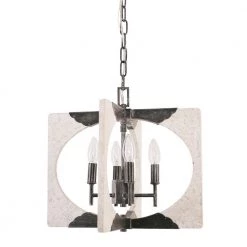 Modern Farmhouse 4-Light Distressed White Rectangular Frame Candlestick Wood Chandelier with Adjustable Hanging Chain by Bella Depot -Bella Depot || ULTRALAST GREEN Sales distressed white bella depot chandeliers fc4046 4w 44 1000