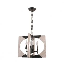 Bella Depot || ULTRALAST GREEN Sales 27 Modern Farmhouse 4-Light Distressed White Rectangular Frame Candlestick Wood Chandelier with Adjustable Hanging Chain by Bella Depot