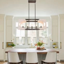 5-Light Distressed White Modern Farmhouse Wood Island Chandelier Adjustable Linear Rectangular Pendant by Bella Depot -Bella Depot || ULTRALAST GREEN Sales distressed white bella depot chandeliers fc4047 5w 31 1000