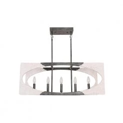 5-Light Distressed White Modern Farmhouse Wood Island Chandelier Adjustable Linear Rectangular Pendant by Bella Depot