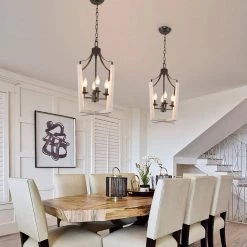 Modern Farmhouse 4-Light Distressed White Chandelier Candle Style Square Pendant by Bella Depot -Bella Depot || ULTRALAST GREEN Sales distressed white bella depot chandeliers fc4049 4w 31 1000