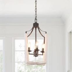 Modern Farmhouse 4-Light Distressed White Chandelier Candle Style Square Pendant by Bella Depot -Bella Depot || ULTRALAST GREEN Sales distressed white bella depot chandeliers fc4049 4w 44 1000