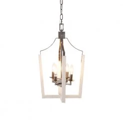Modern Farmhouse 4-Light Distressed White Chandelier Candle Style Square Pendant by Bella Depot -Bella Depot || ULTRALAST GREEN Sales distressed white bella depot chandeliers fc4049 4w 4f 1000