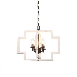 4-Light Farmhouse Distressed White Irregular Rectangle Wood Chandelier with Adjustable Hanging Chain by Bella Depot -Bella Depot || ULTRALAST GREEN Sales distressed white bella depot chandeliers fc4051 4w 1f 1000