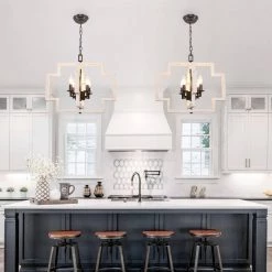 4-Light Farmhouse Distressed White Irregular Rectangle Wood Chandelier with Adjustable Hanging Chain by Bella Depot -Bella Depot || ULTRALAST GREEN Sales distressed white bella depot chandeliers fc4051 4w 31 1000