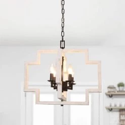 4-Light Farmhouse Distressed White Irregular Rectangle Wood Chandelier with Adjustable Hanging Chain by Bella Depot -Bella Depot || ULTRALAST GREEN Sales distressed white bella depot chandeliers fc4051 4w 44 1000