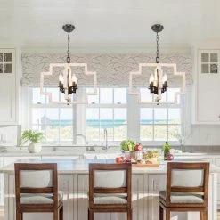 4-Light Farmhouse Distressed White Irregular Rectangle Wood Chandelier with Adjustable Hanging Chain by Bella Depot -Bella Depot || ULTRALAST GREEN Sales distressed white bella depot chandeliers fc4051 4w fa 1000