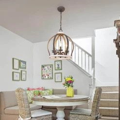 Farmhouse 6-Light Distressed White Wood Crown Caged Chandelier Vintage Candlestick Pendant with Adjustable Chain by Bella Depot -Bella Depot || ULTRALAST GREEN Sales distressed white bella depot chandeliers fc4053 6w 31 1000