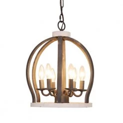 Farmhouse 6-Light Distressed White Wood Crown Caged Chandelier Vintage Candlestick Pendant with Adjustable Chain by Bella Depot -Bella Depot || ULTRALAST GREEN Sales distressed white bella depot chandeliers fc4053 6w 4f 1000
