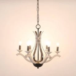Vintage 6-Light Distressed White Farmhouse Candlestick Wood Chandelier with Adjustable Hanging Chain by Bella Depot 16 Vintage 6-Light Distressed White Farmhouse Candlestick Wood Chandelier with Adjustable Hanging Chain by Bella Depot -Bella Depot || ULTRALAST GREEN Sales distressed white bella depot chandeliers fc4056 6w 1f 1000