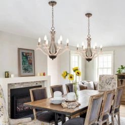 Vintage 6-Light Distressed White Farmhouse Candlestick Wood Chandelier with Adjustable Hanging Chain by Bella Depot 19 Vintage 6-Light Distressed White Farmhouse Candlestick Wood Chandelier with Adjustable Hanging Chain by Bella Depot -Bella Depot || ULTRALAST GREEN Sales distressed white bella depot chandeliers fc4056 6w 31 1000