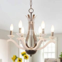 Vintage 6-Light Distressed White Farmhouse Candlestick Wood Chandelier with Adjustable Hanging Chain by Bella Depot 17 Vintage 6-Light Distressed White Farmhouse Candlestick Wood Chandelier with Adjustable Hanging Chain by Bella Depot -Bella Depot || ULTRALAST GREEN Sales distressed white bella depot chandeliers fc4056 6w 44 1000