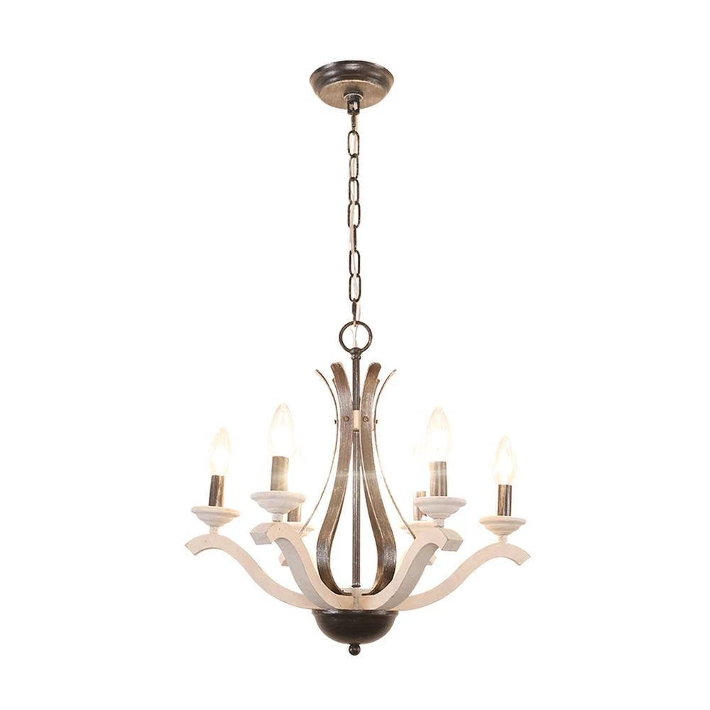 Vintage 6-Light Distressed White Farmhouse Candlestick Wood Chandelier with Adjustable Hanging Chain by Bella Depot 7 Vintage 6-Light Distressed White Farmhouse Candlestick Wood Chandelier with Adjustable Hanging Chain by Bella Depot - Image 5