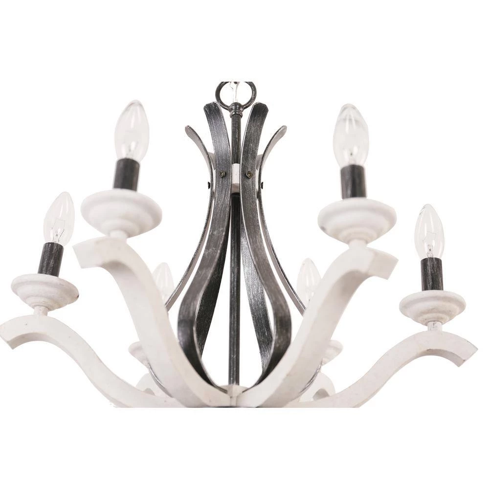 Vintage 6-Light Distressed White Farmhouse Candlestick Wood Chandelier with Adjustable Hanging Chain by Bella Depot 5 Vintage 6-Light Distressed White Farmhouse Candlestick Wood Chandelier with Adjustable Hanging Chain by Bella Depot - Image 3