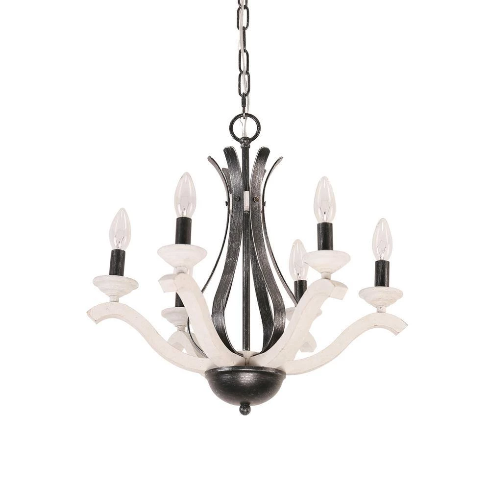 Vintage 6-Light Distressed White Farmhouse Candlestick Wood Chandelier with Adjustable Hanging Chain by Bella Depot 6 Vintage 6-Light Distressed White Farmhouse Candlestick Wood Chandelier with Adjustable Hanging Chain by Bella Depot - Image 4