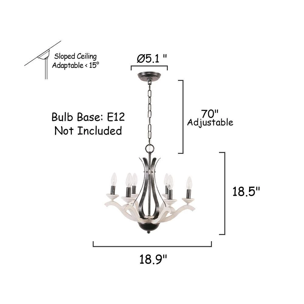 Vintage 6-Light Distressed White Farmhouse Candlestick Wood Chandelier with Adjustable Hanging Chain by Bella Depot 10 Vintage 6-Light Distressed White Farmhouse Candlestick Wood Chandelier with Adjustable Hanging Chain by Bella Depot - Image 8
