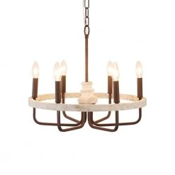 Farmhouse 6-Light Distressed White Vintage Wood Wheel Chandelier Candlestick Pendant with Adjustable Hanging Chain by Bella Depot -Bella Depot || ULTRALAST GREEN Sales distressed white bella depot chandeliers fc4057 6w 1f 1000