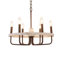 Farmhouse 6-Light Distressed White Vintage Wood Wheel Chandelier Candlestick Pendant with Adjustable Hanging Chain by Bella Depot -Bella Depot || ULTRALAST GREEN Sales distressed white bella depot chandeliers fc4057 6w 44 1000