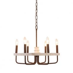 Farmhouse 6-Light Distressed White Vintage Wood Wheel Chandelier Candlestick Pendant with Adjustable Hanging Chain by Bella Depot -Bella Depot || ULTRALAST GREEN Sales distressed white bella depot chandeliers fc4057 6w 4f 1000