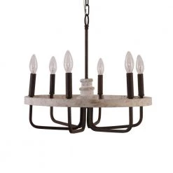Farmhouse 6-Light Distressed White Vintage Wood Wheel Chandelier Candlestick Pendant with Adjustable Hanging Chain by Bella Depot -Bella Depot || ULTRALAST GREEN Sales distressed white bella depot chandeliers fc4057 6w c3 1000
