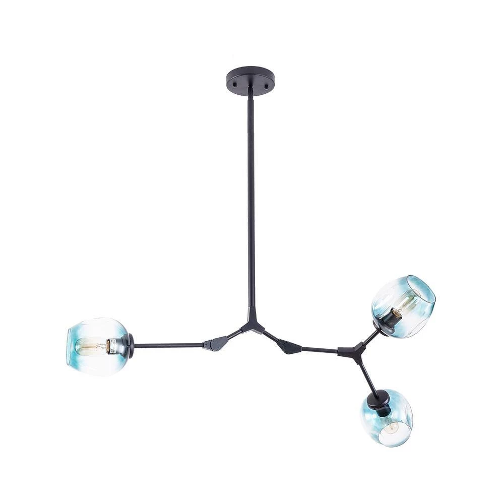 3-Light Gradient Blue Modern Linear Chandelier with Black Adjustable Arms and Glass Shades by Bella Depot 6 3-Light Gradient Blue Modern Linear Chandelier with Black Adjustable Arms and Glass Shades by Bella Depot - Image 4