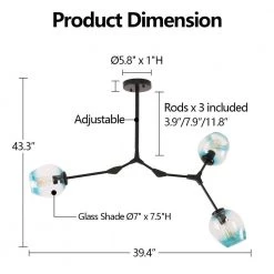 3-Light Gradient Blue Modern Linear Chandelier with Black Adjustable Arms and Glass Shades by Bella Depot 14 3-Light Gradient Blue Modern Linear Chandelier with Black Adjustable Arms and Glass Shades by Bella Depot -Bella Depot || ULTRALAST GREEN Sales gradient blue bella depot chandeliers bd1030 3 ls 44 1000